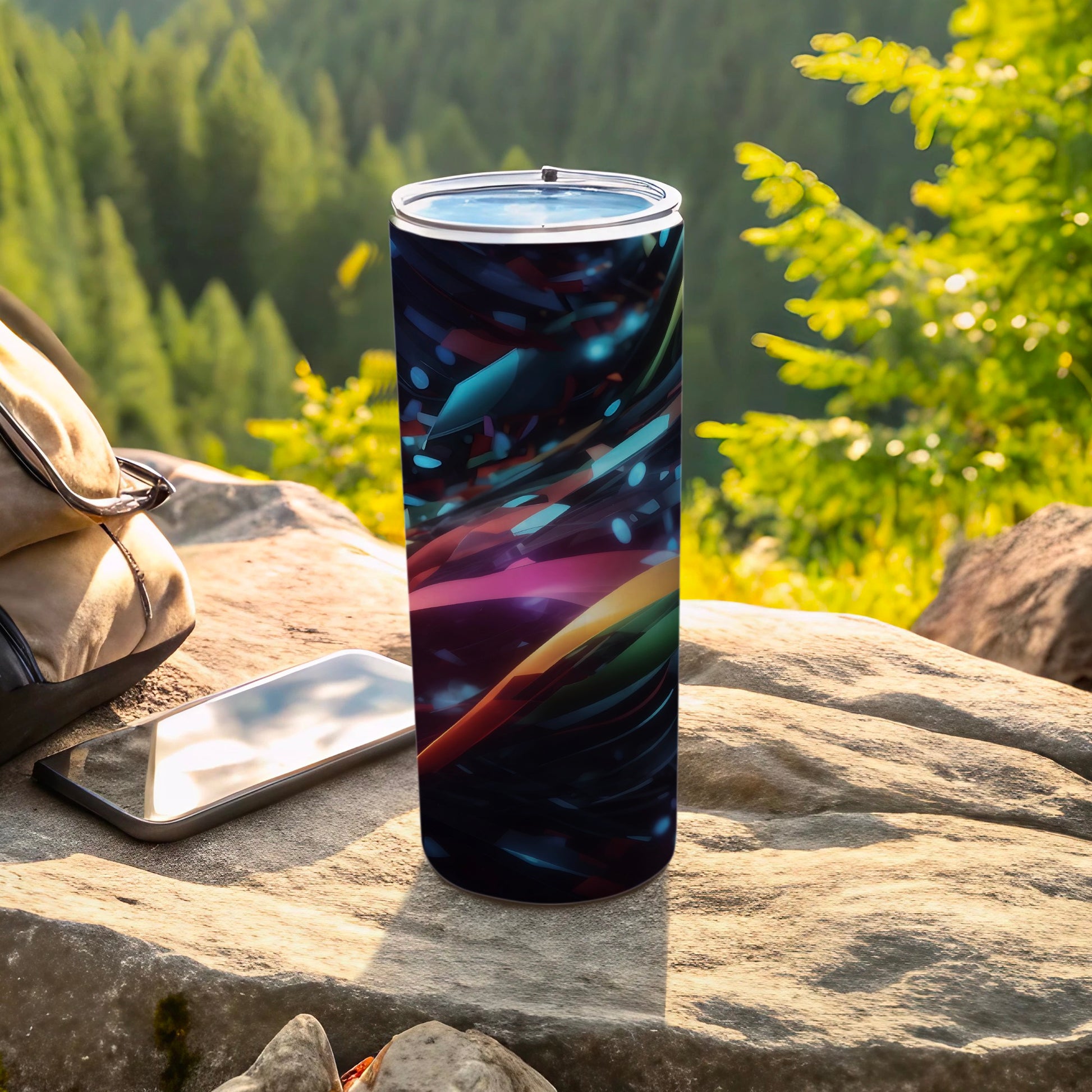 Abstract Colorful Ribbons Glowing Effect Insulated Tumbler product type