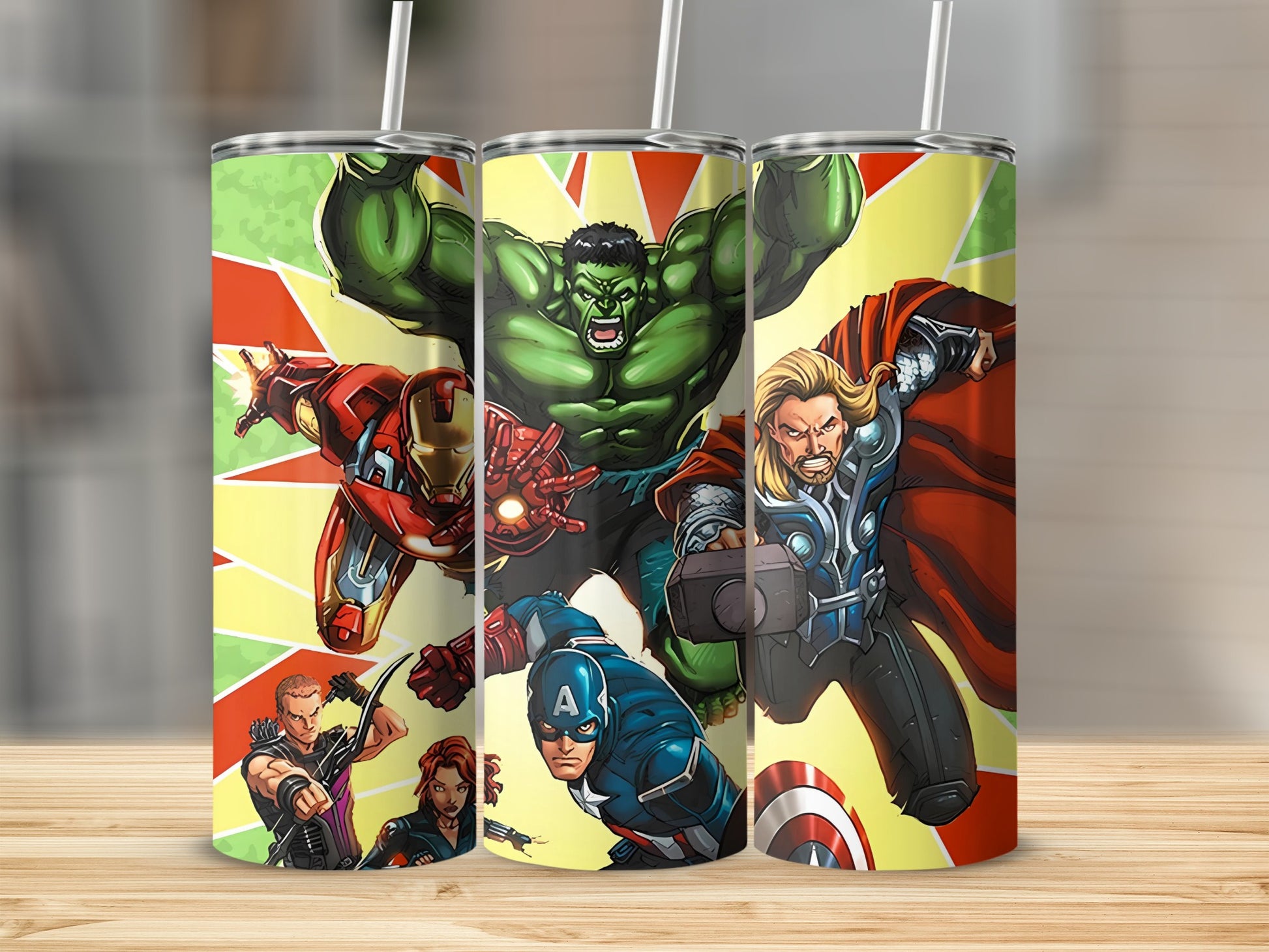 Superhero Tumblers with Colorful Comic Style Artwork