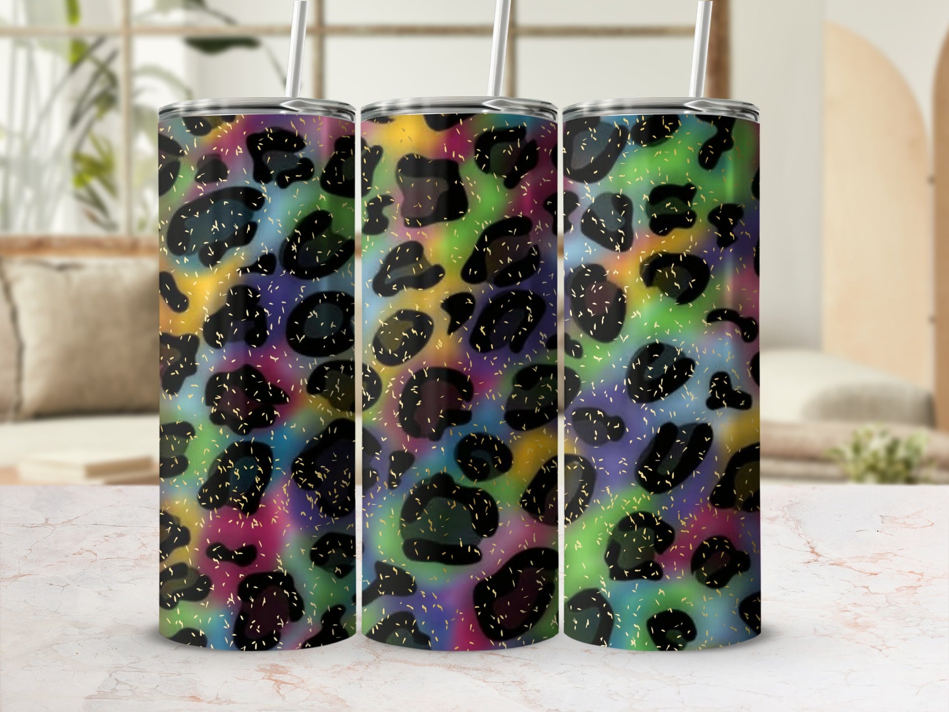 Colorful Leopard Print Tumbler with Glitter Effect Product