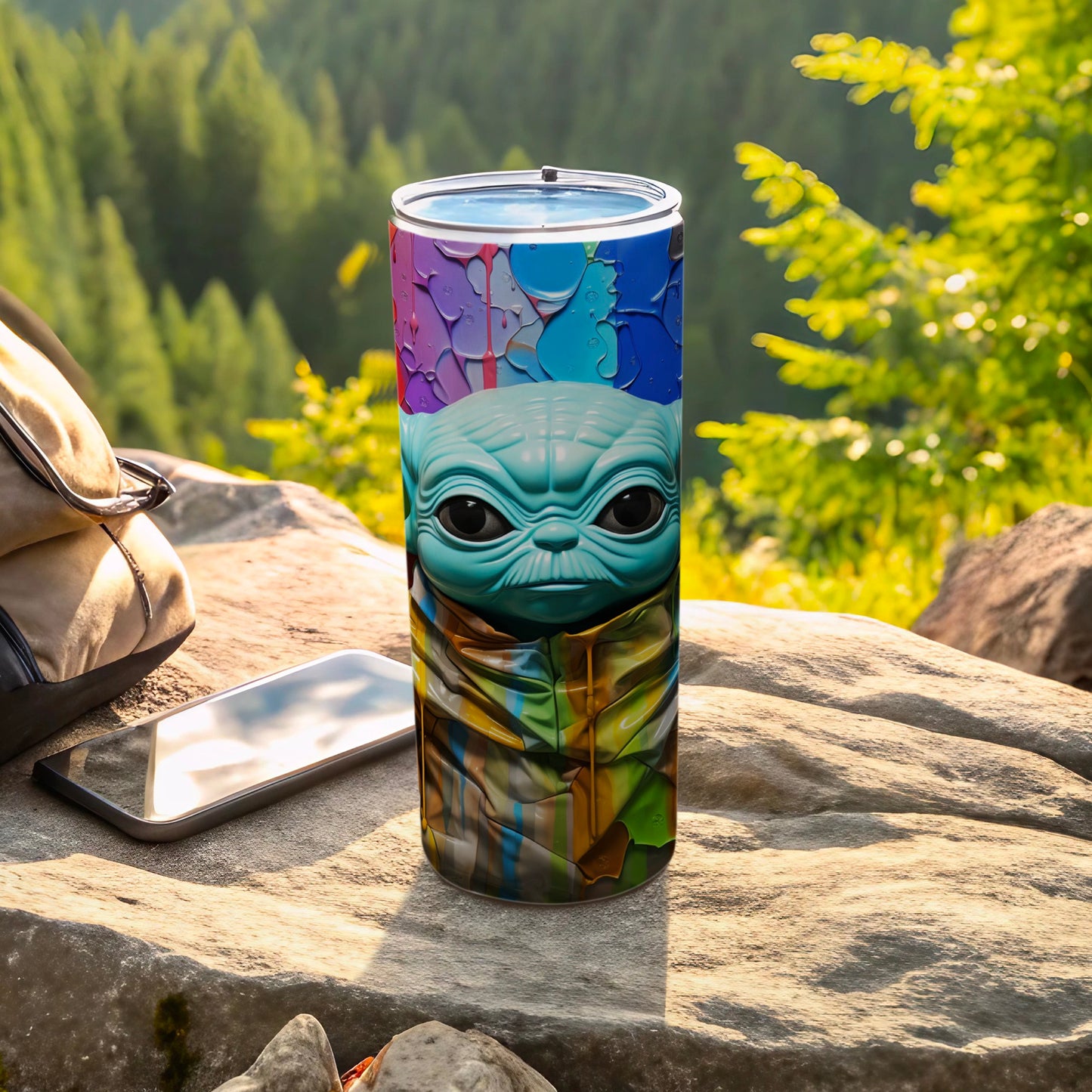 Colorful Alien Art Design Travel Mug with Lid