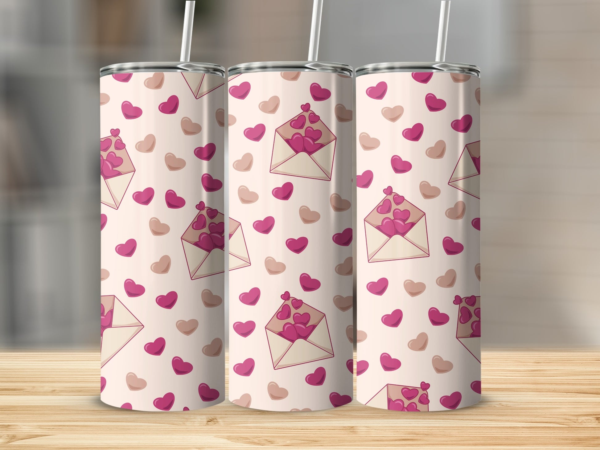 Pink Envelopes and Hearts Design Tumbler