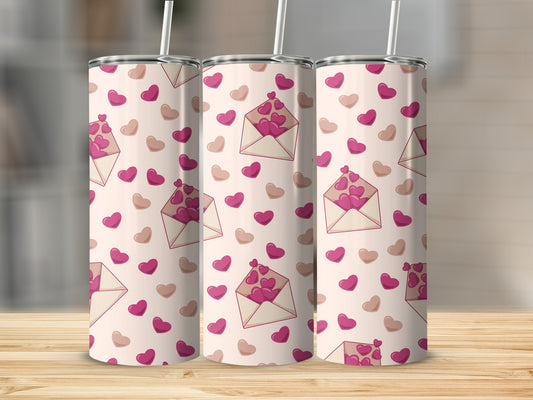 Pink Envelopes and Hearts Design Tumbler
