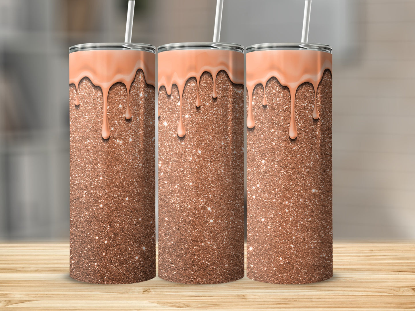 Rose Gold Glitter and Dripping Effect Tumbler Design