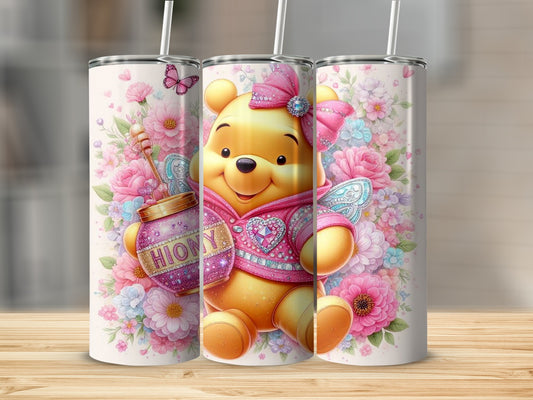 Adorable Floral Honey Bear Design Insulated Tumbler