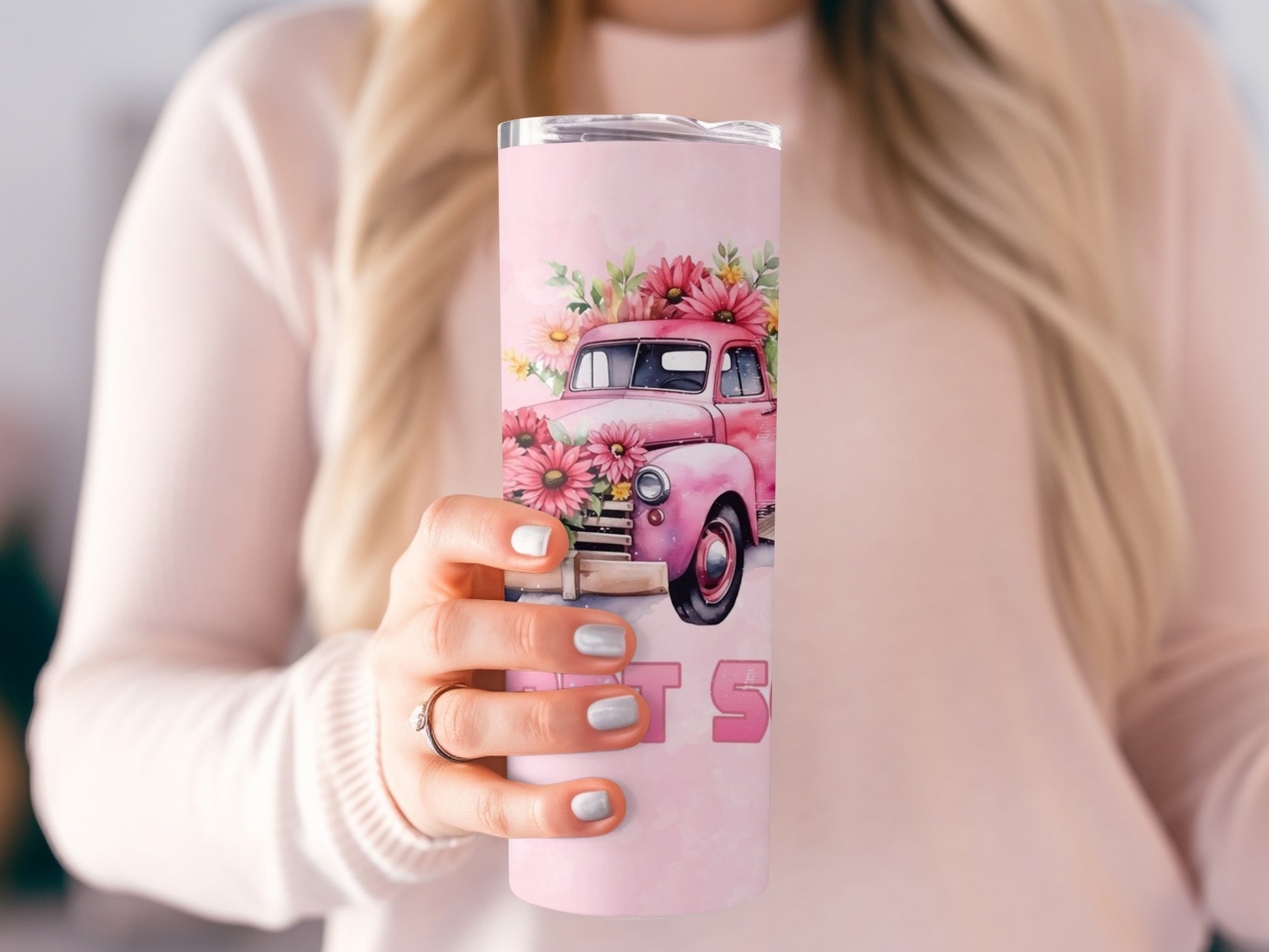 Floral Vintage Truck Design Travel Tumbler Cup Gift Item
