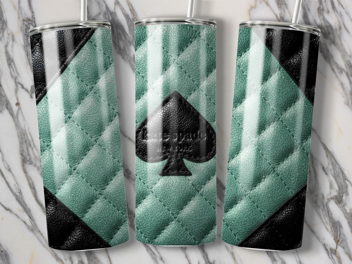 Kate Spade Inspired  Emblem Aqua Quilted Surface Design Tumblers