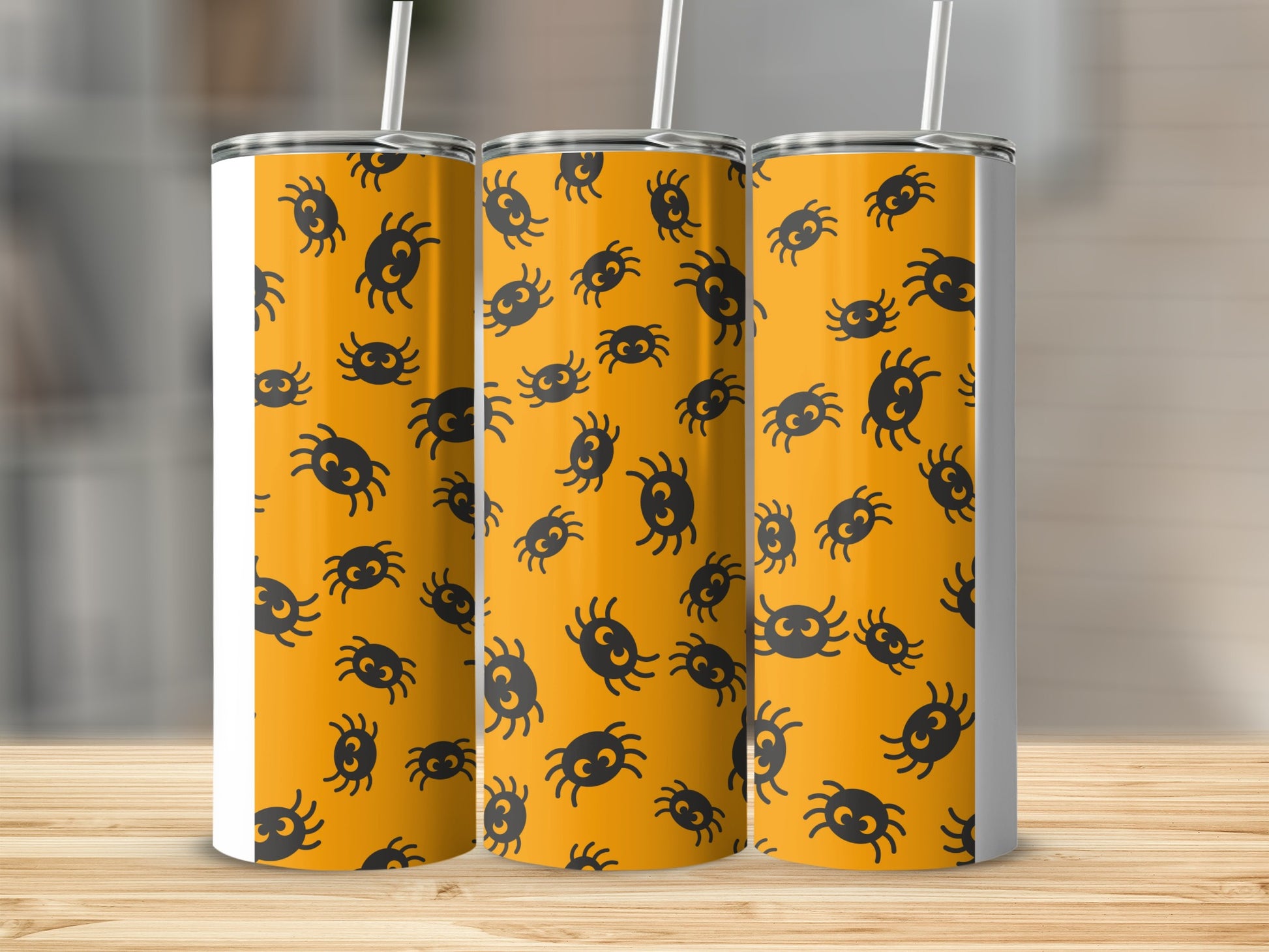 Orange Background Black Spiders Pattern Tumbler product type