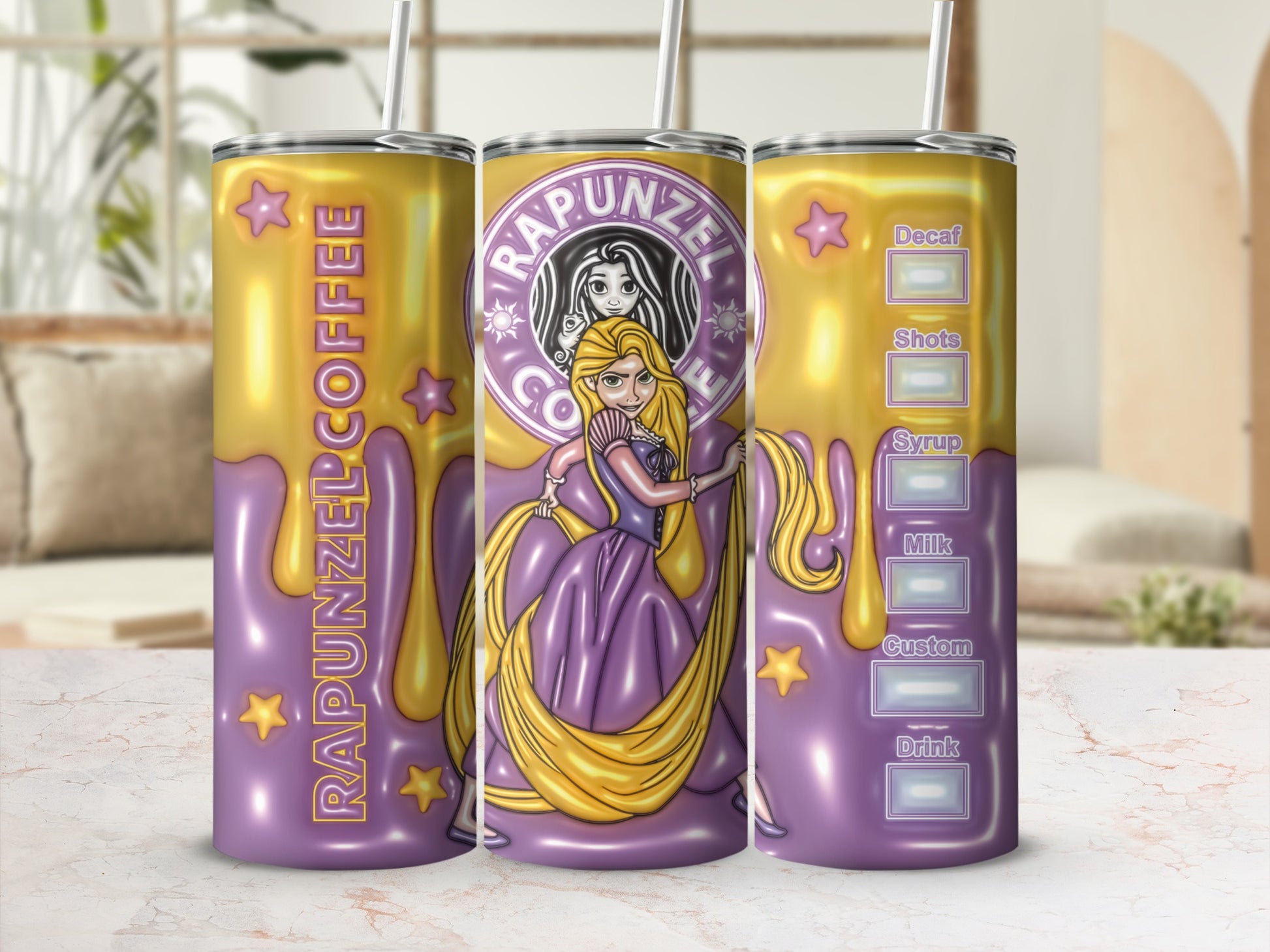 Rapunzel Coffee Themed Tumbler for Hot and Cold Drinks