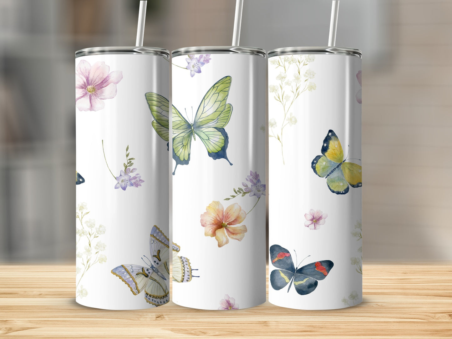Floral and Butterfly Art Design Tumbler Product