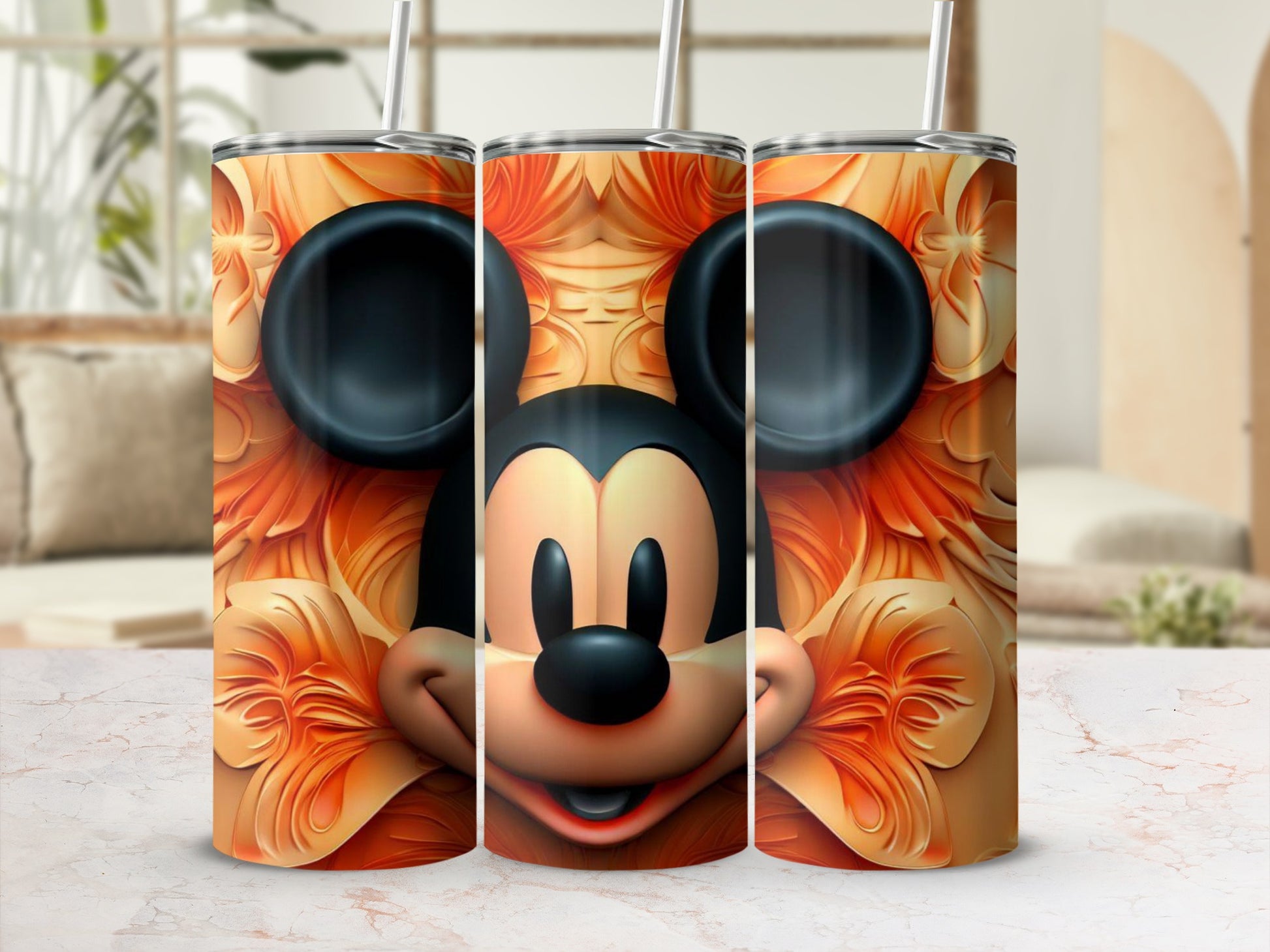Vibrant Mickey Mouse Floral Pattern Drinkware