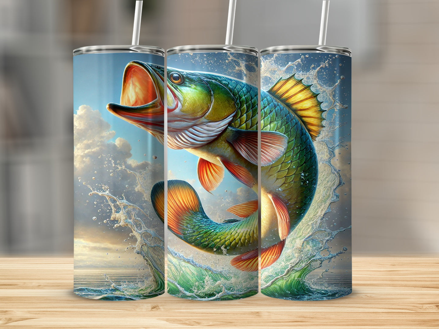Vibrant Fish Jumping Tumbler Radiant Artwork Design
