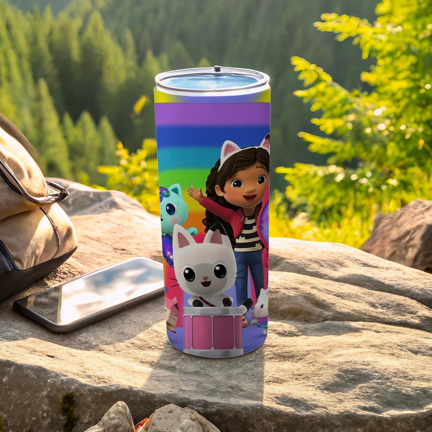 Colorful Fun Tumbler with Playful Cat and Girl Design