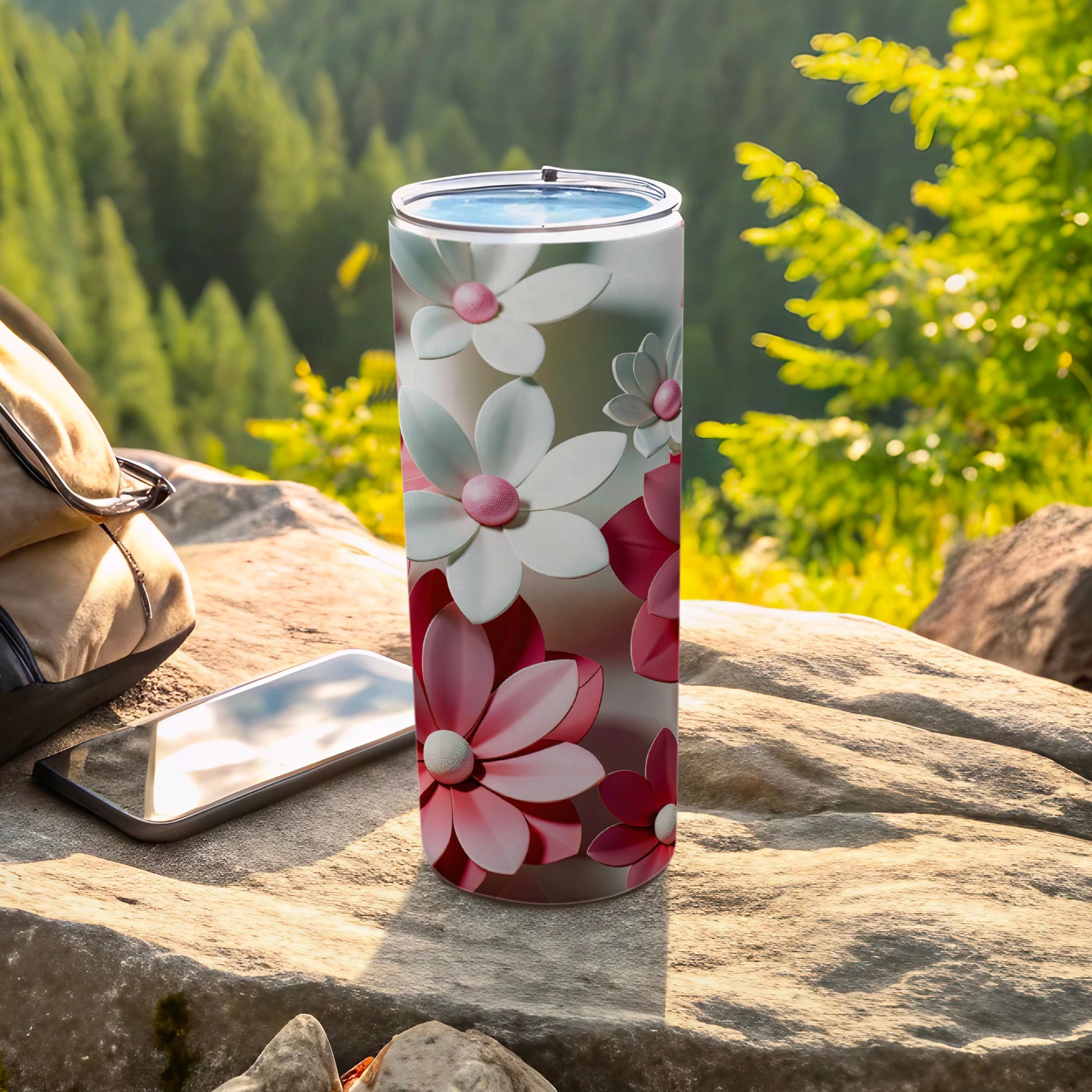 Floral Design Stainless Steel Tumbler with Lid
