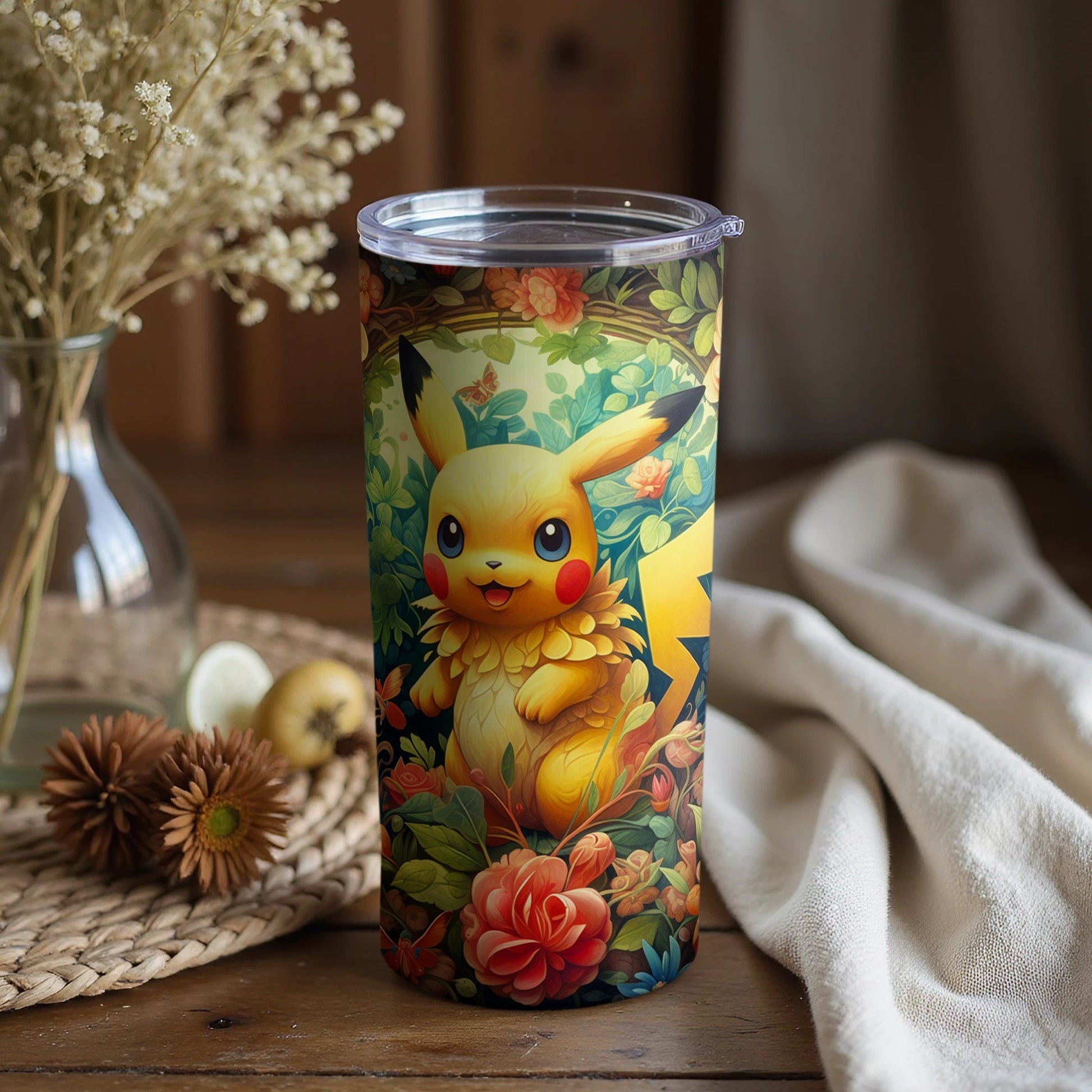 Cute Pikachu Floral Design Tumbler for Everyday Use