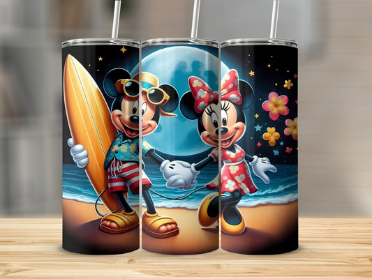 Mickey and Minnie Beach Theme Tumbler Cup with Straw
