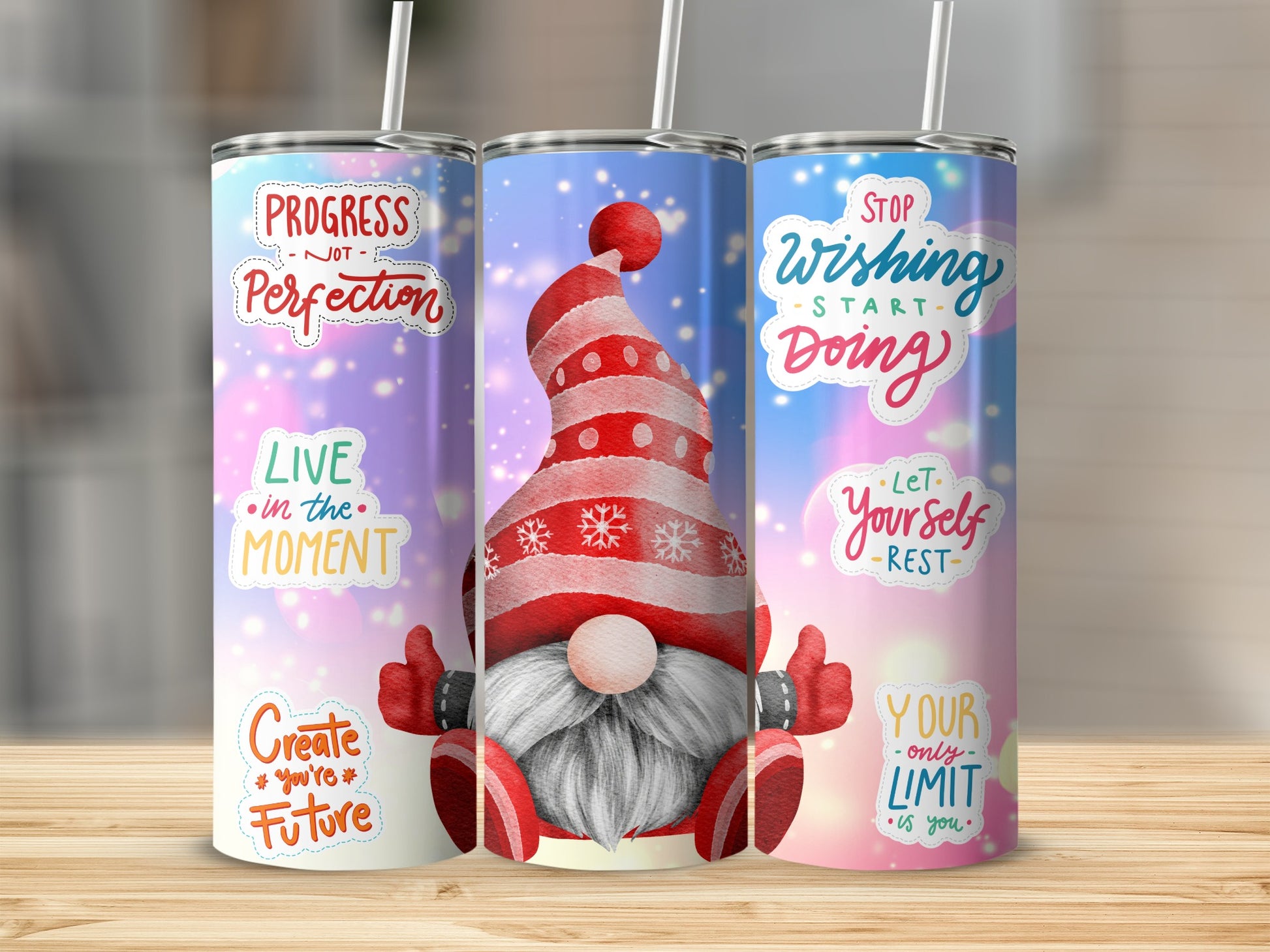 Inspirational Quotes Gnome Design Tumbler Cup