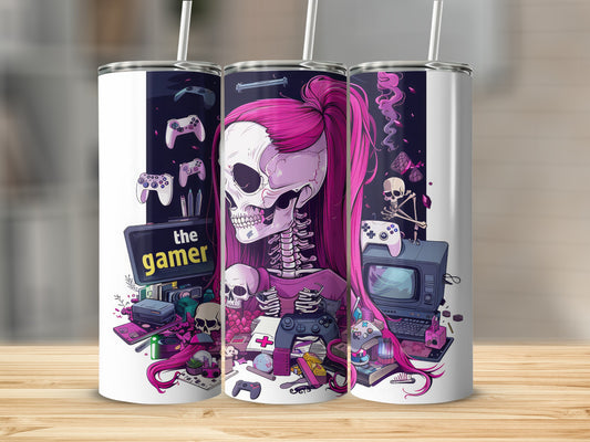 Gamer Skeleton Vaporwave Theme Gaming Art Tumbler