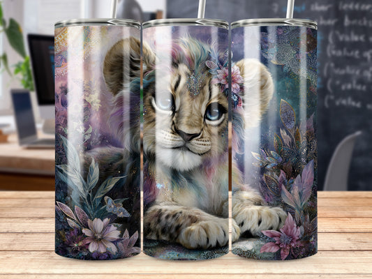 Adorable Floral Lion Art Tumbler for Stylish Drinkware