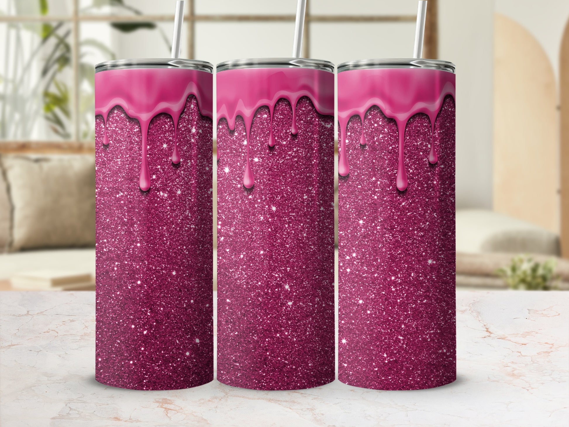 Glittery Pink Dripping Sparkle Design Tumbler Product