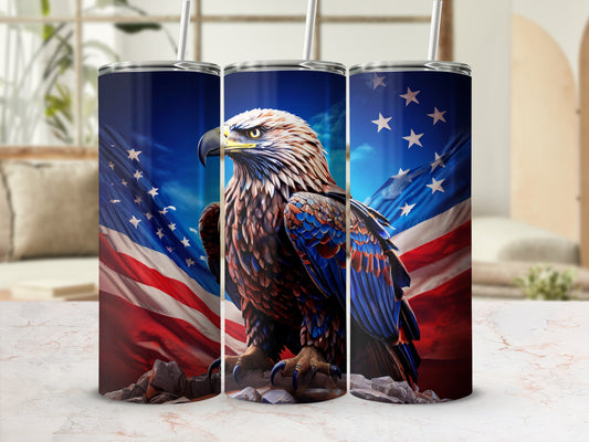 Eagle with American flag design on three tumblers.