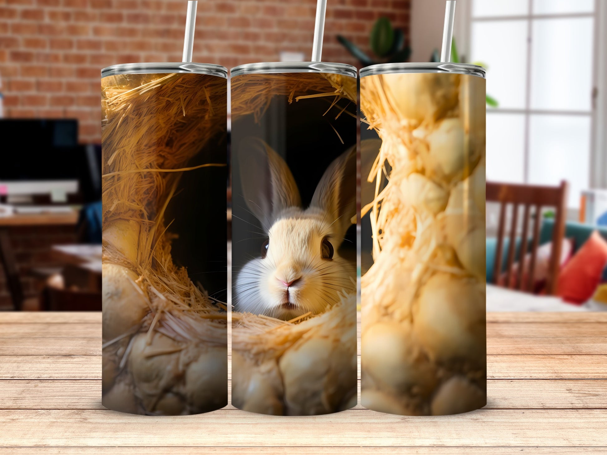 Cute Bunny Peek Adorable Animal Nest Straw Tumbler Product Type