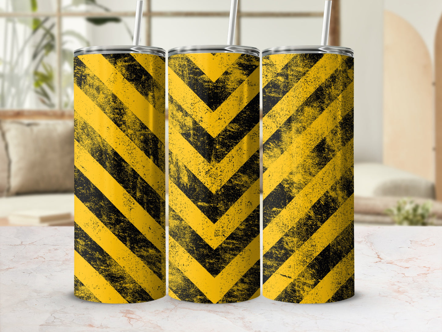 Hazard Pattern Distressed Yellow Black Tumbler product type