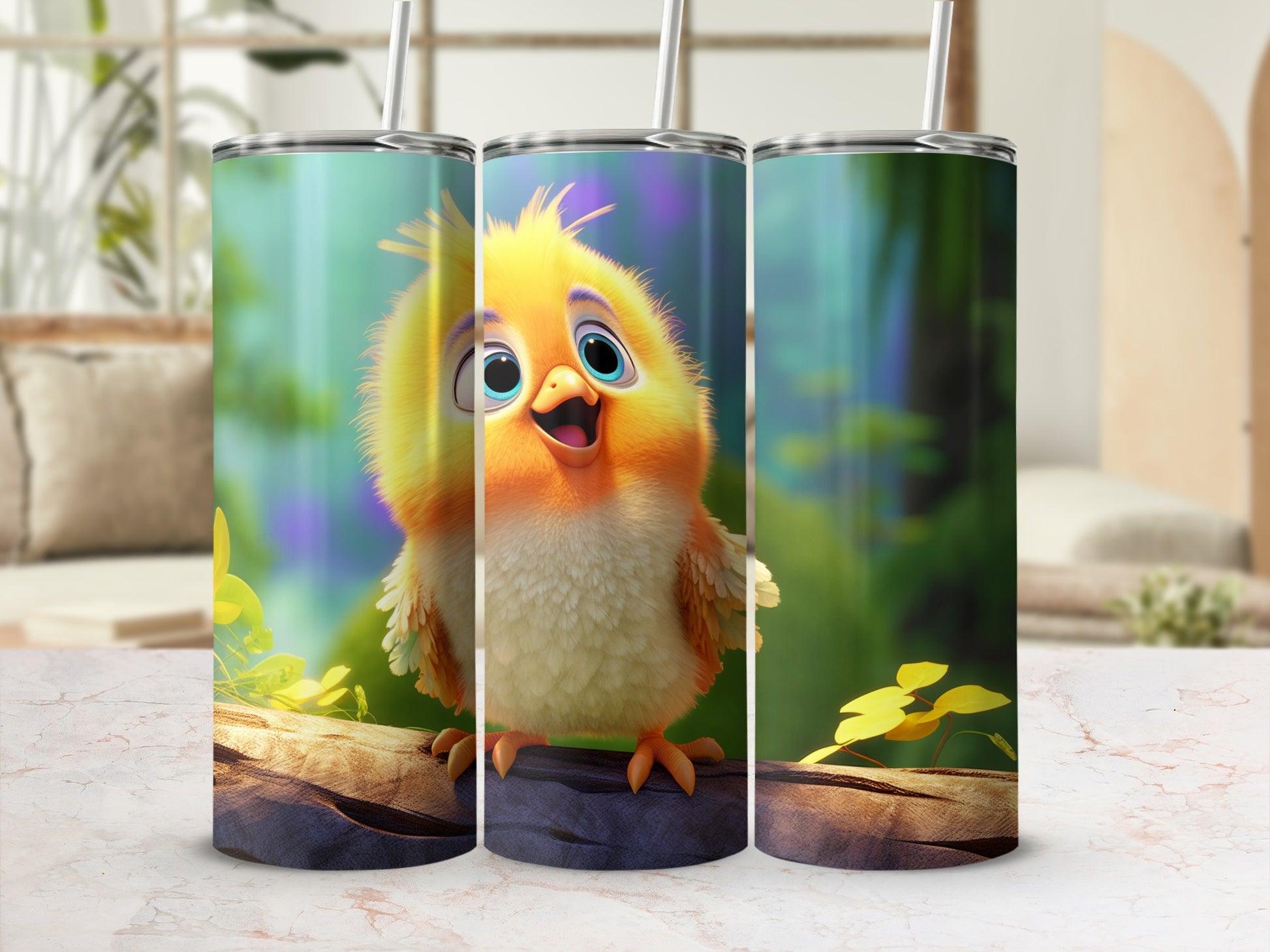 Cute Animated Yellow Bird Stainless Steel Tumbler