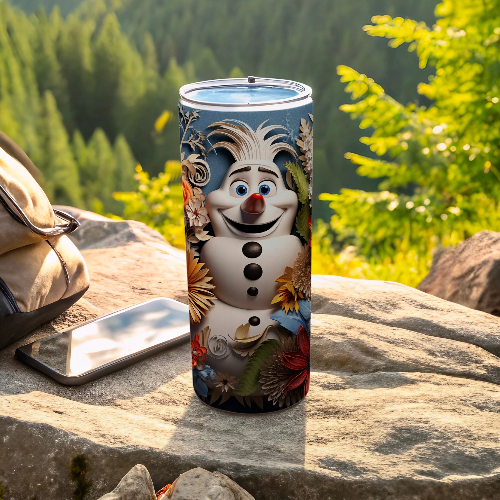 Olaf Character Tumbler in Mountain Scenery Design