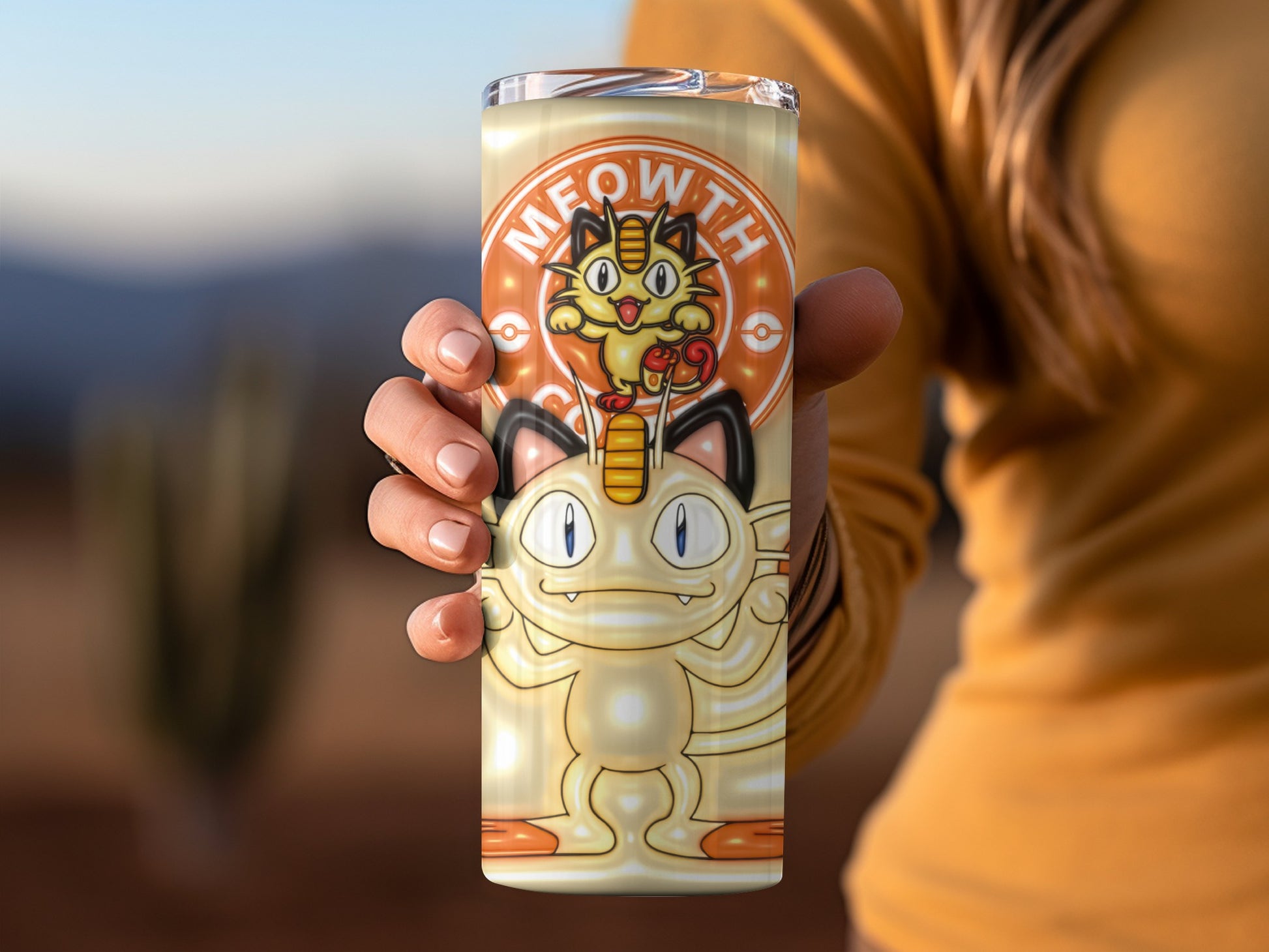 Meowth Character Design Handheld Drinking Tumbler