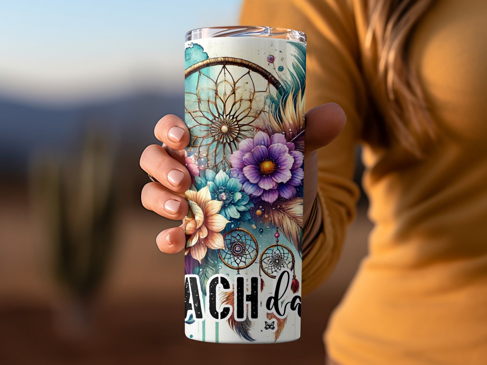 Dreamcatcher Floral Design Tumbler for Everyday Use