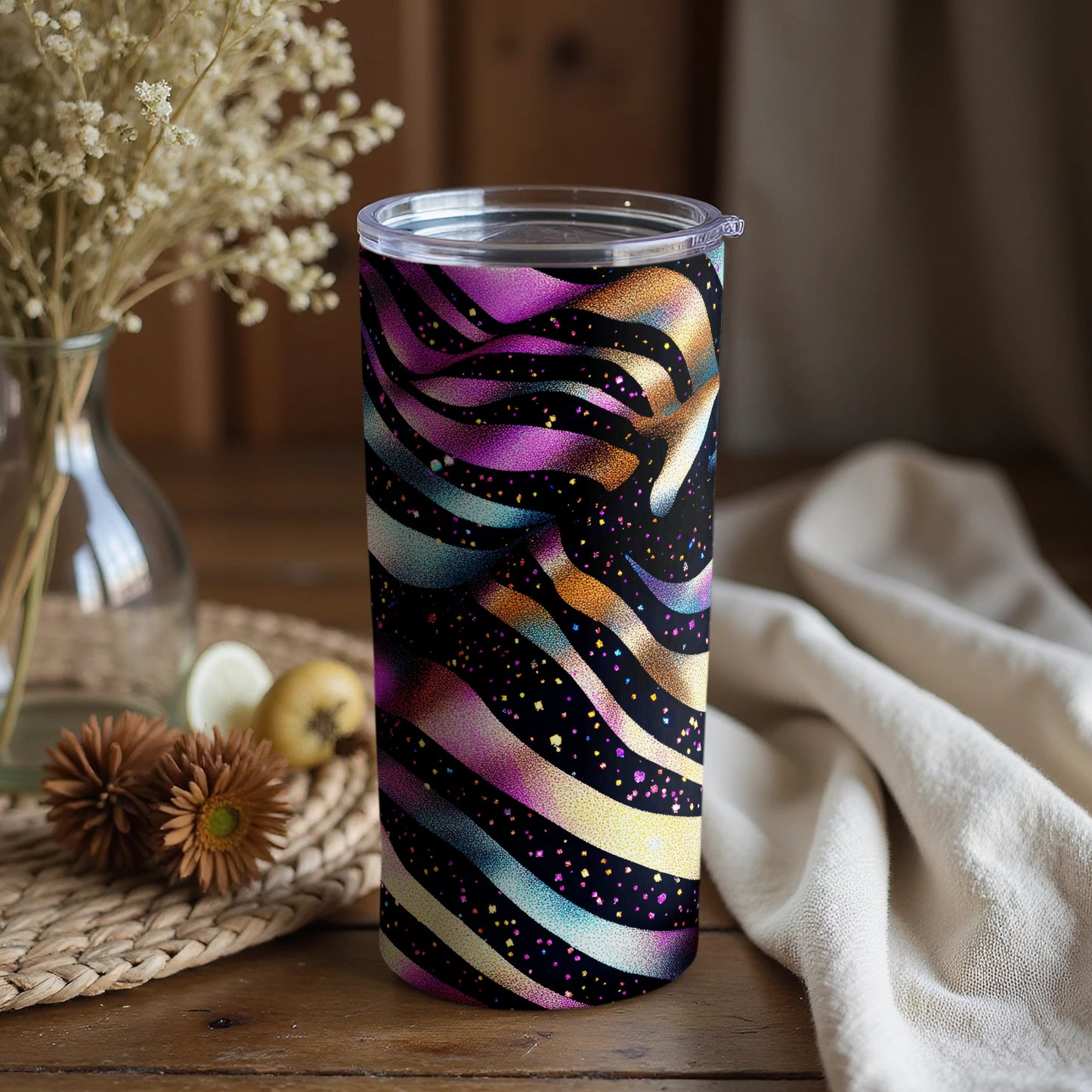 Glittery Colorful Abstract Striped Tumbler Product