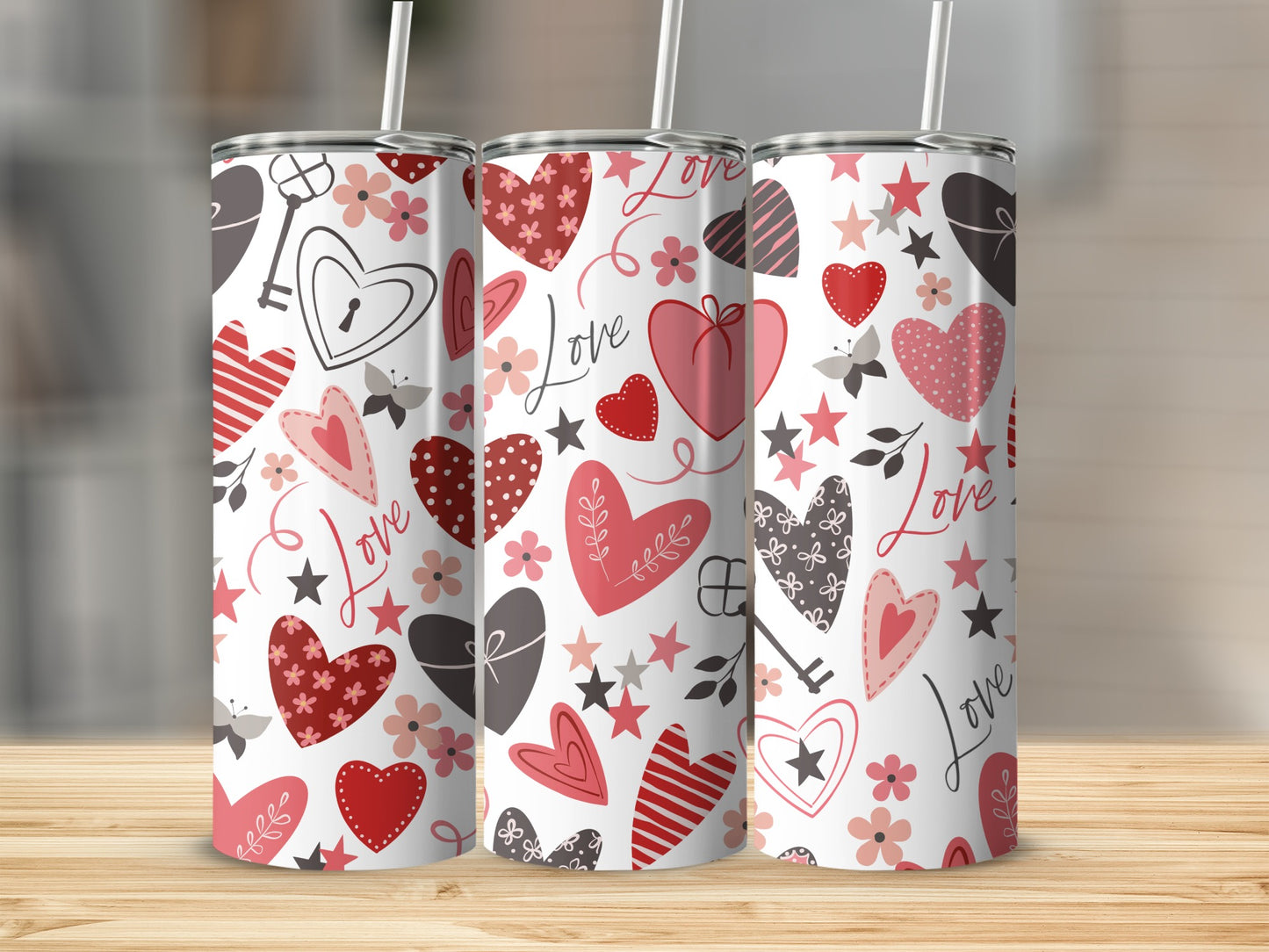 Love Hearts Stars Flowers Keys Patterned Tumbler product type