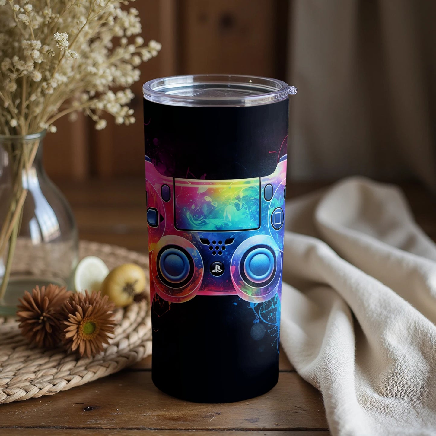 Neon Gaming Controller Design Tumbler for Gamers