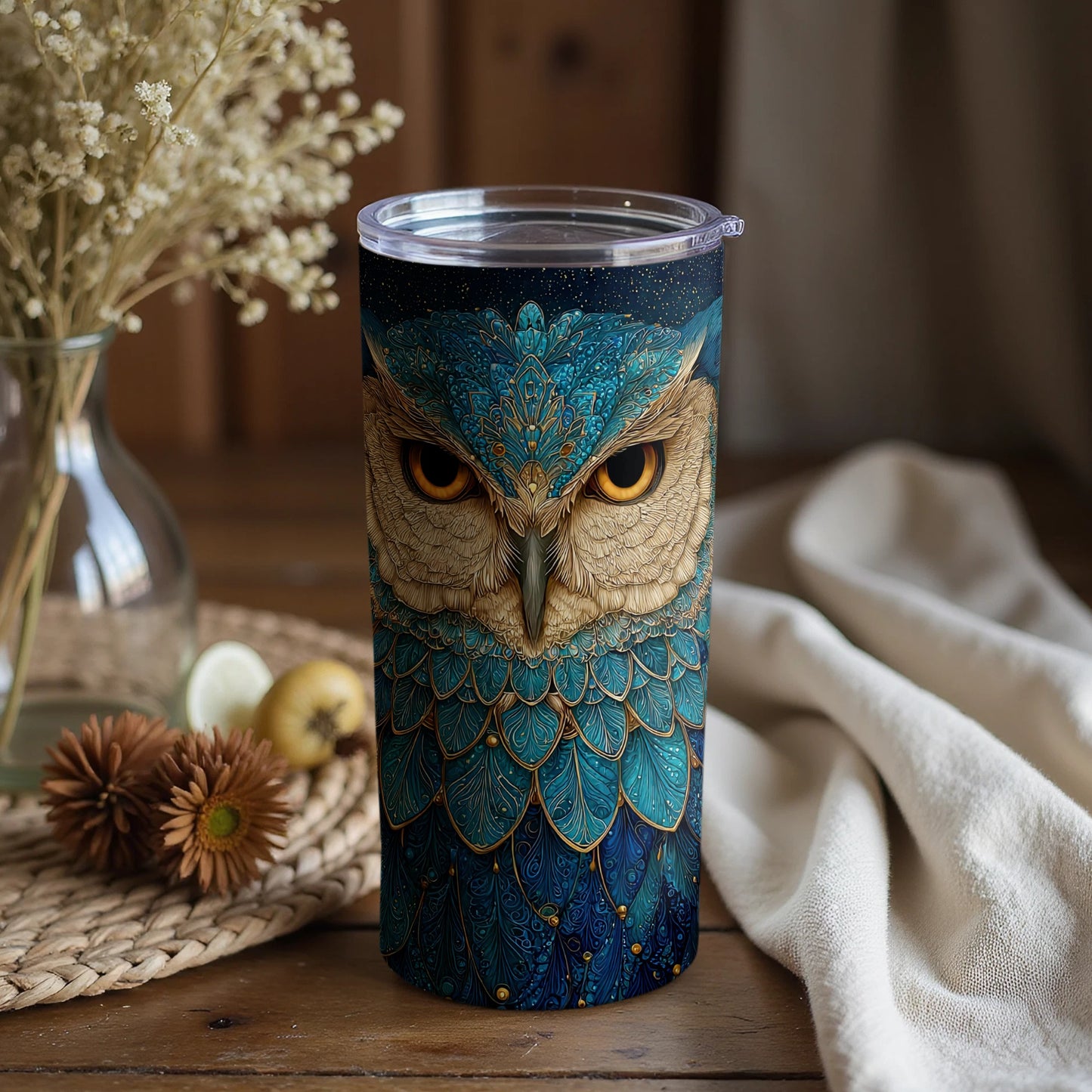 Stunning Blue Owl Artwork Insulated Tumbler Product