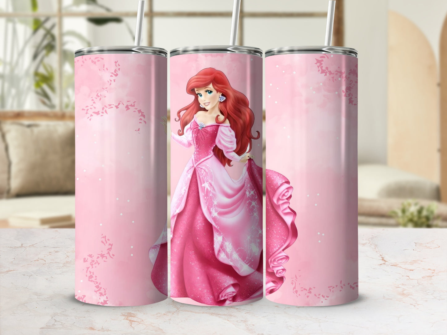 Princess Themed Pink Tumbler with Straw Drinkware