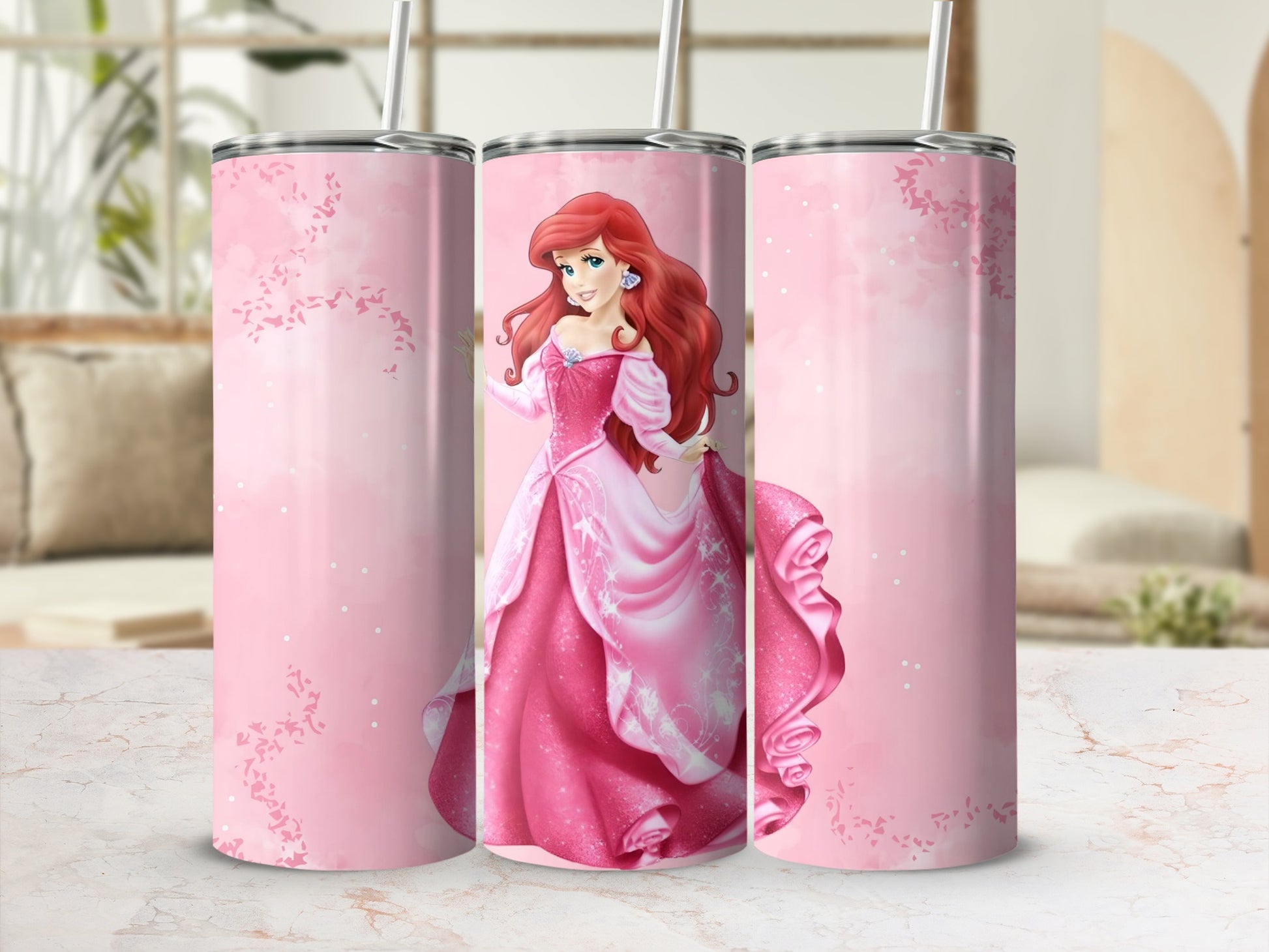 Princess Themed Pink Tumbler with Straw Drinkware