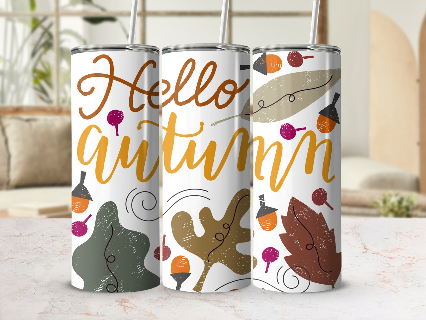Hello Autumn Artistic Fall-Themed Tumbler