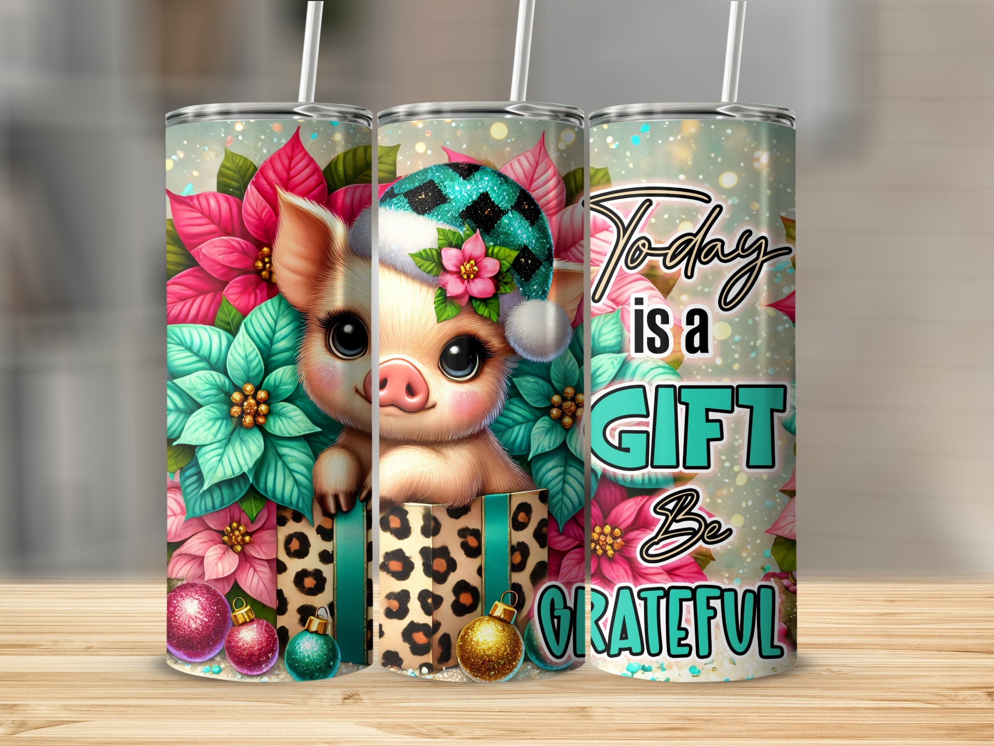Today is a Gift Be Grateful Cute Piglet Tumbler