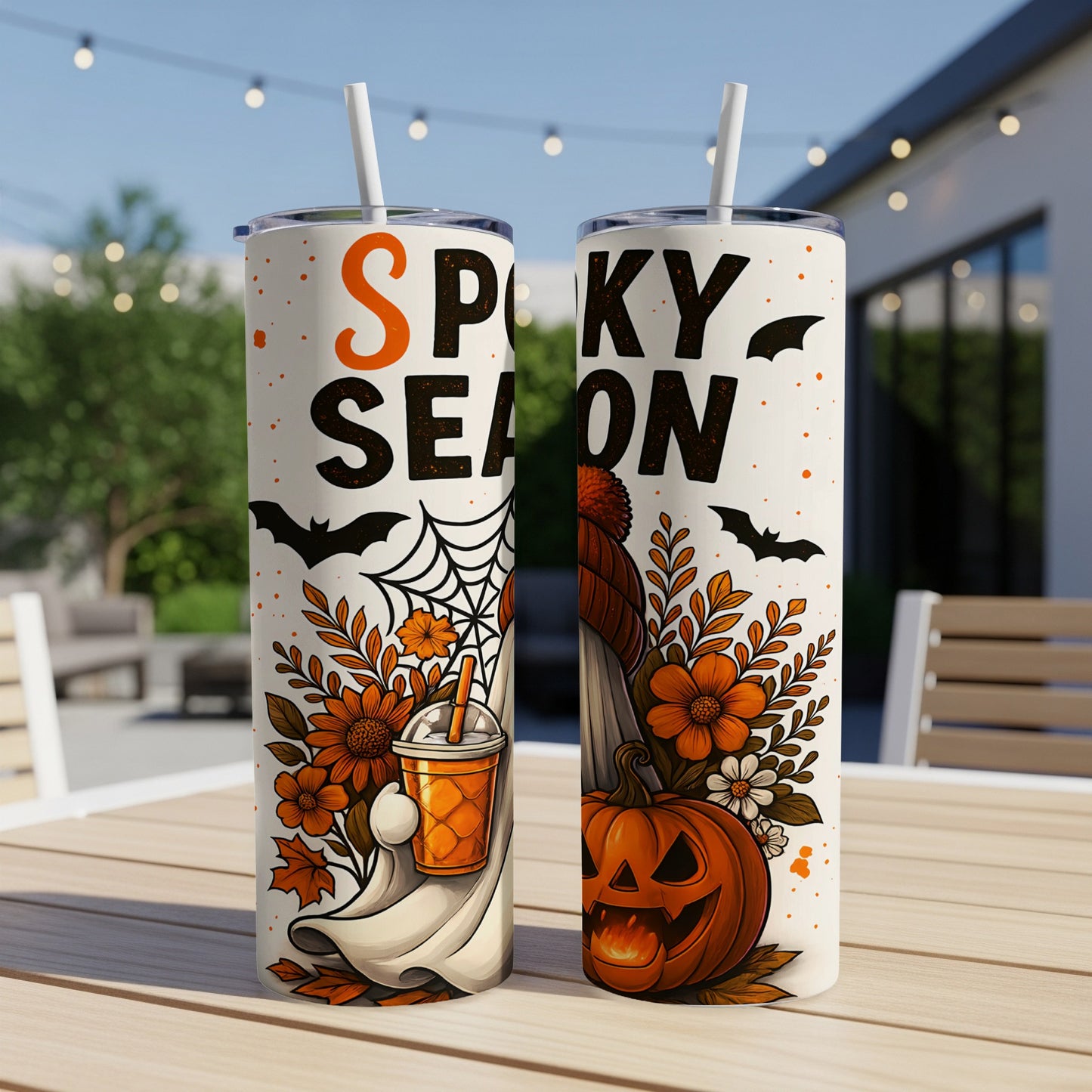 Two tumblers with "Spooky Season" text and Halloween graphics.