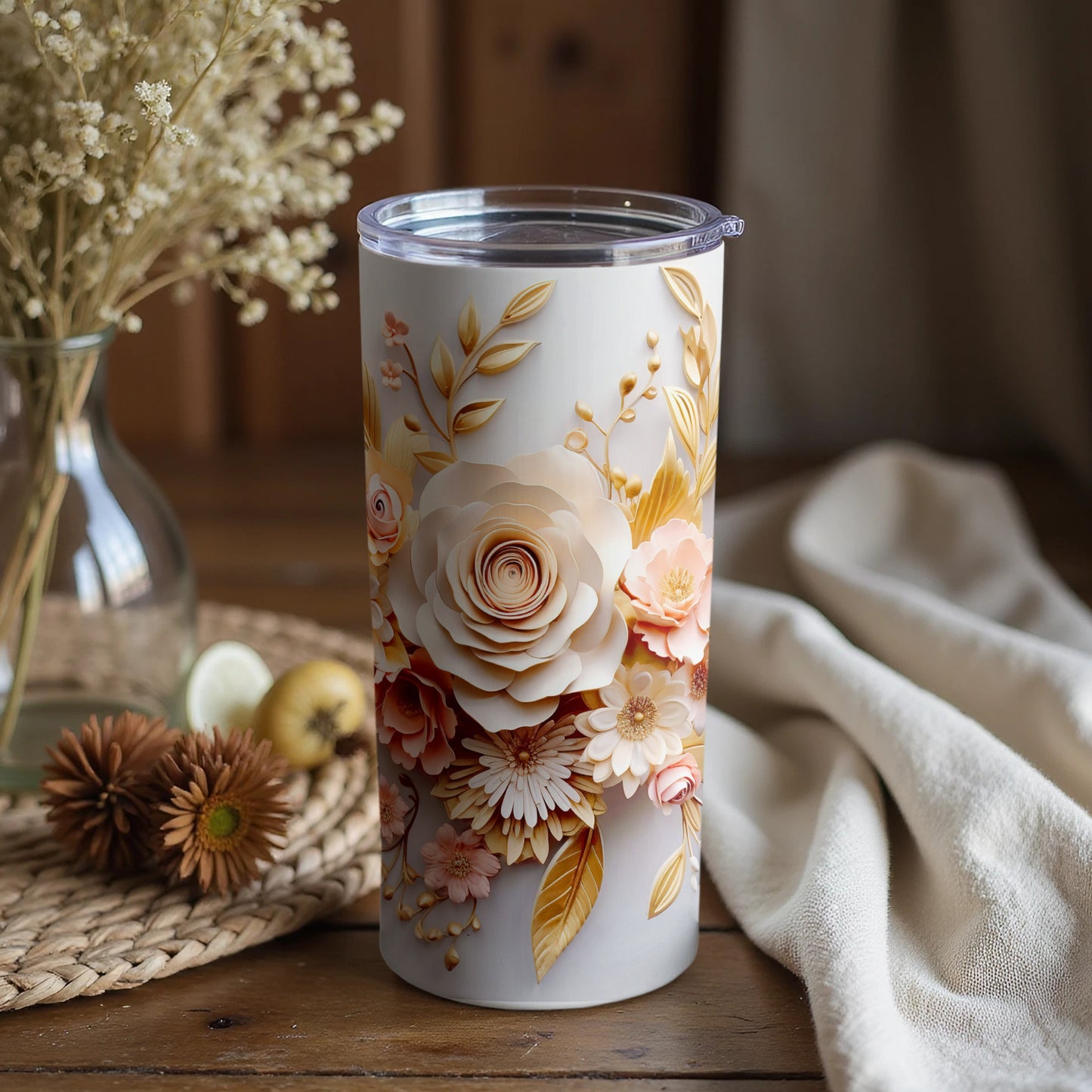 Elegant Floral Design Insulated Tumbler Cup Tumbler