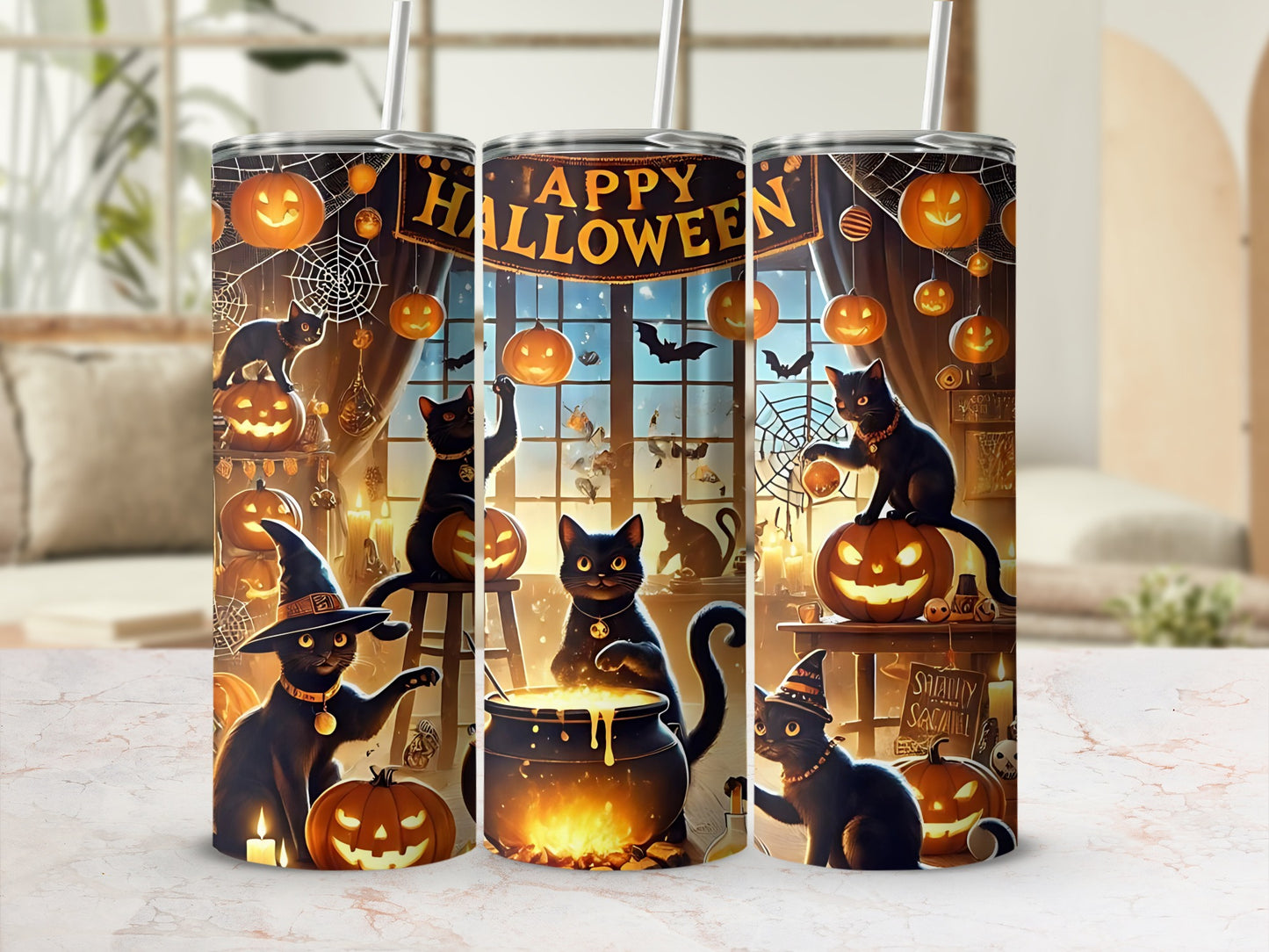 Halloween Black Cats with Pumpkins 20oz Tumbler