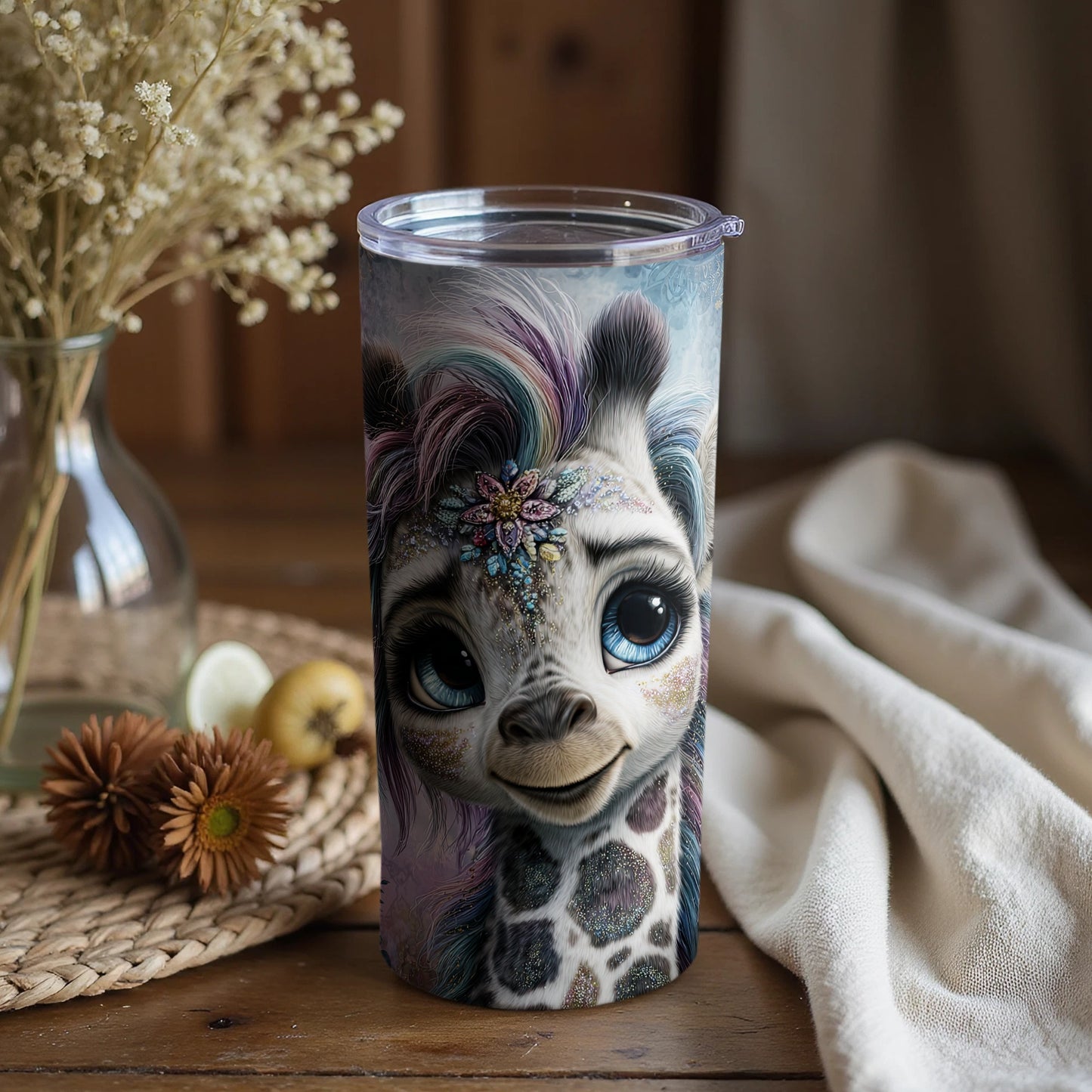 Adorable Baby Giraffe Tumbler with Flower Decor