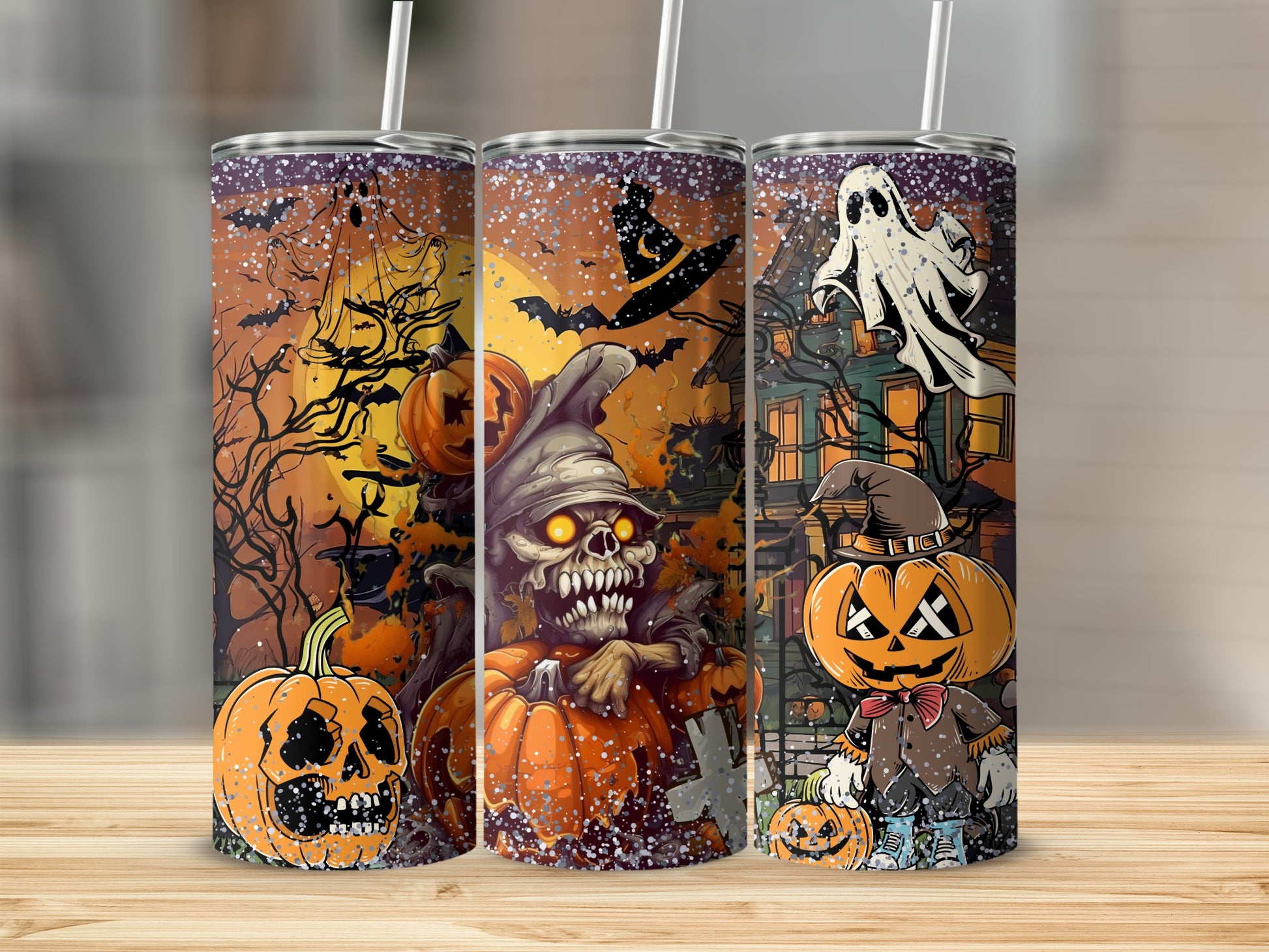 Spooky Halloween Themed Insulated Tumbler with Straw