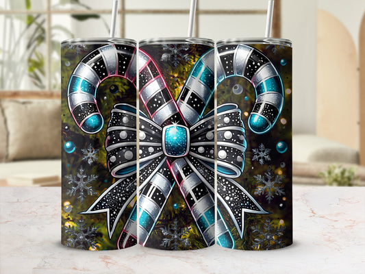 Festive Candy Cane and Bow Designed Tumbler Product