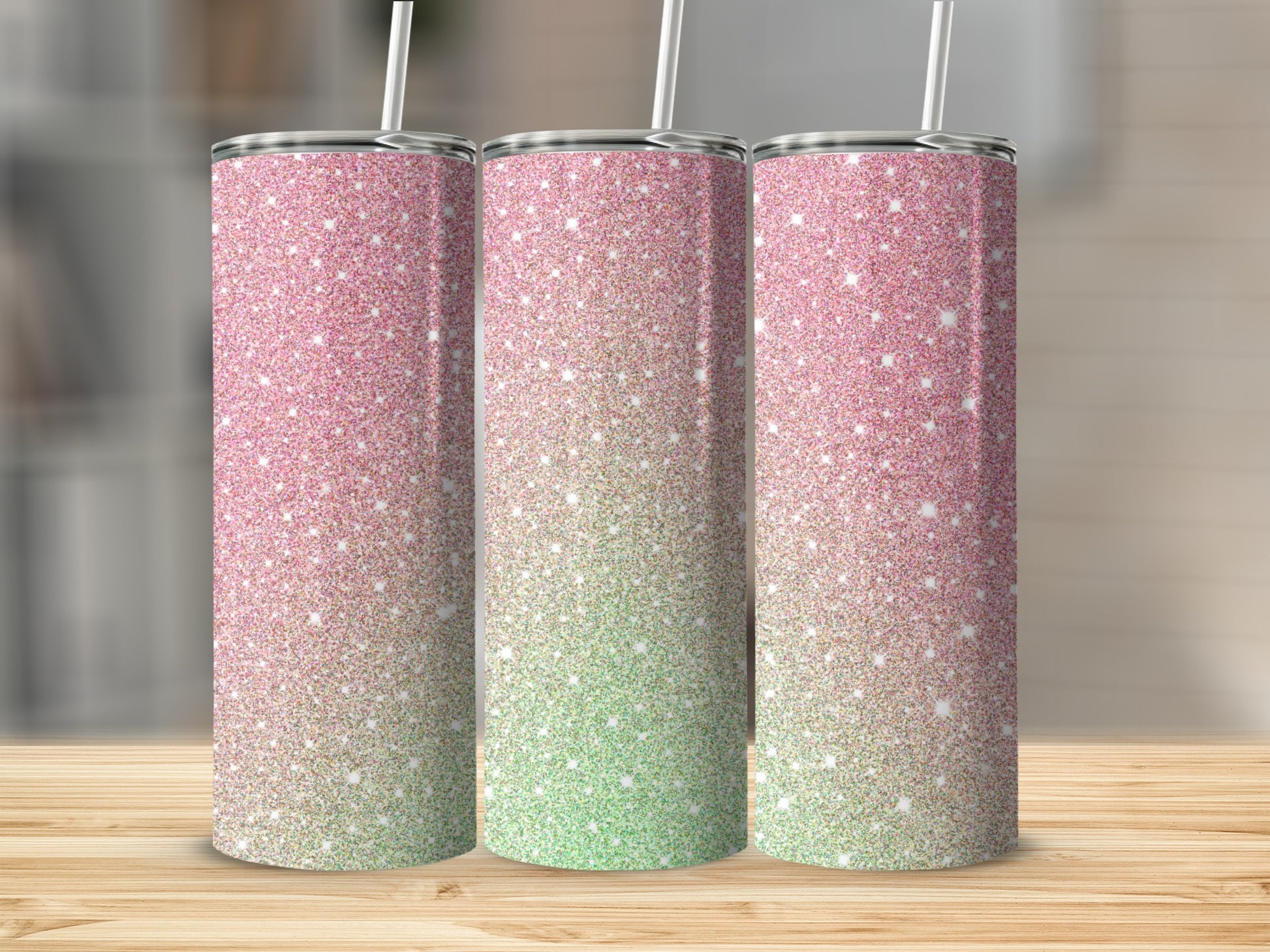 Pink Green Glittery Gradient Tumbler Sparkles Drinkware