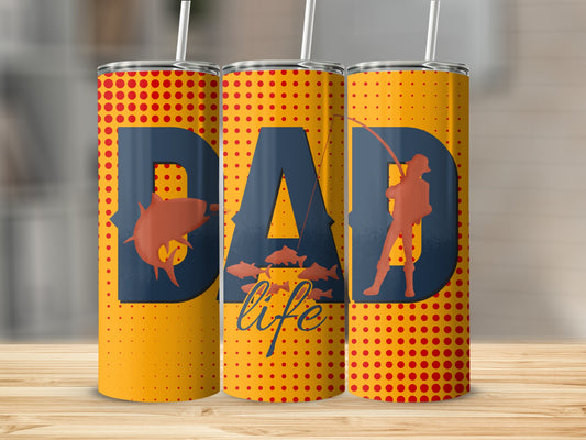 Dad Life Fishing Tumbler With Straws and Orange Dots