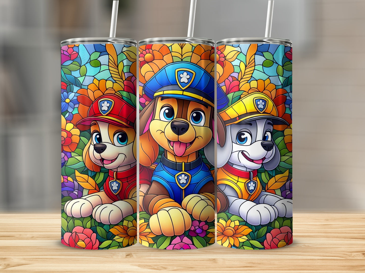 Paw-Themed Colorful Tumbler with Fun Cartoon Dog Print
