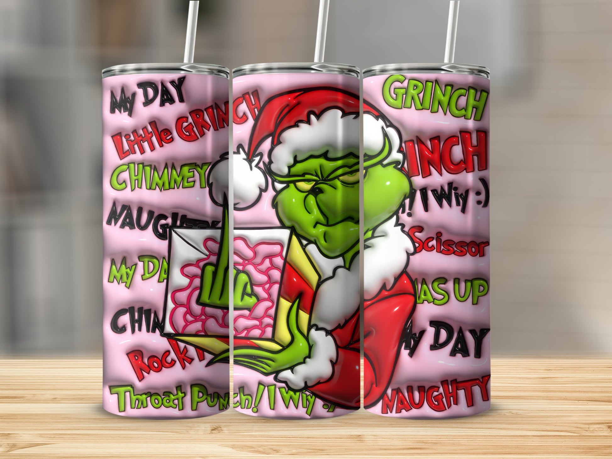 Colorful Grinch Design Tumbler With Fun Text Artwork