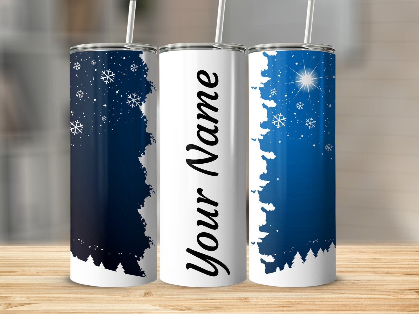 Personalized Snowflake Design Tumbler With Straw