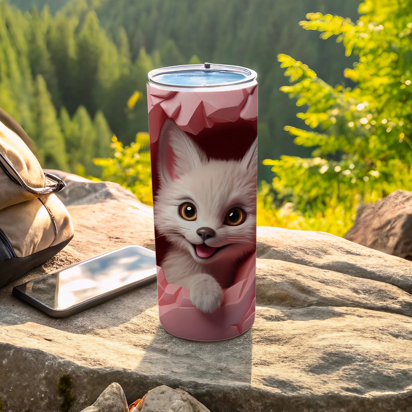 Adorable White Fox Design Travel Tumbler 20oz